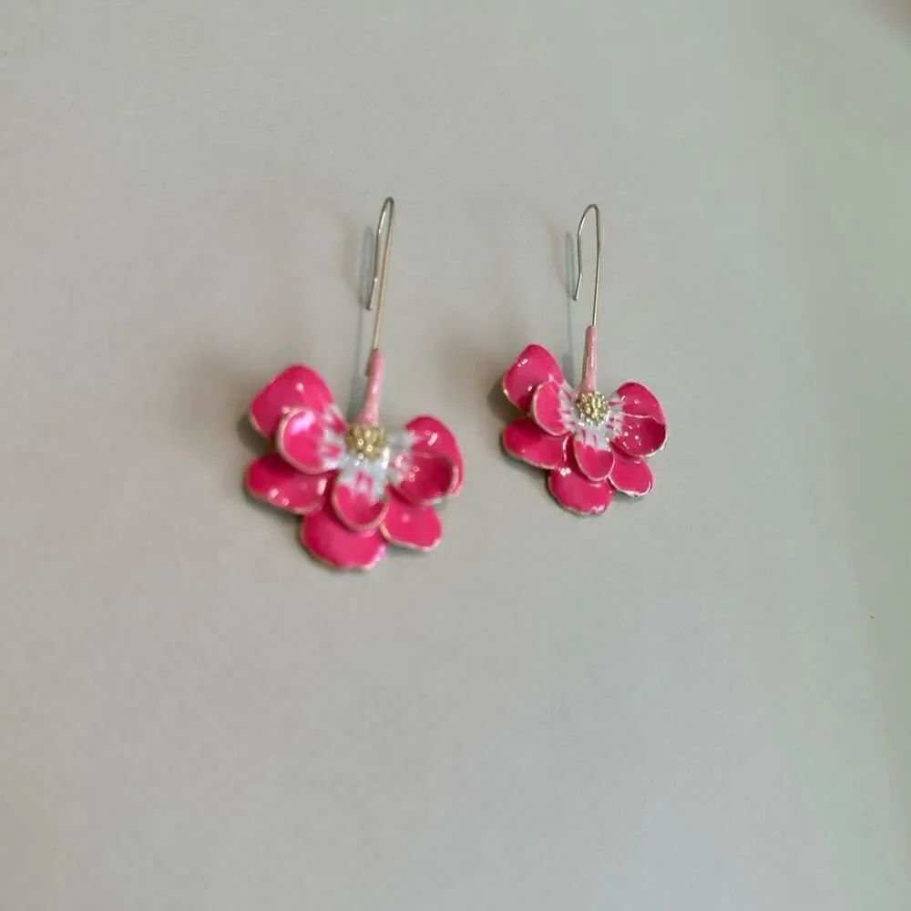Pink flower earrings M701 - Picture 3 of 4